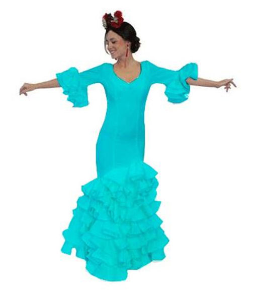 Economic Turquoise Plain Color Flamenca Dress